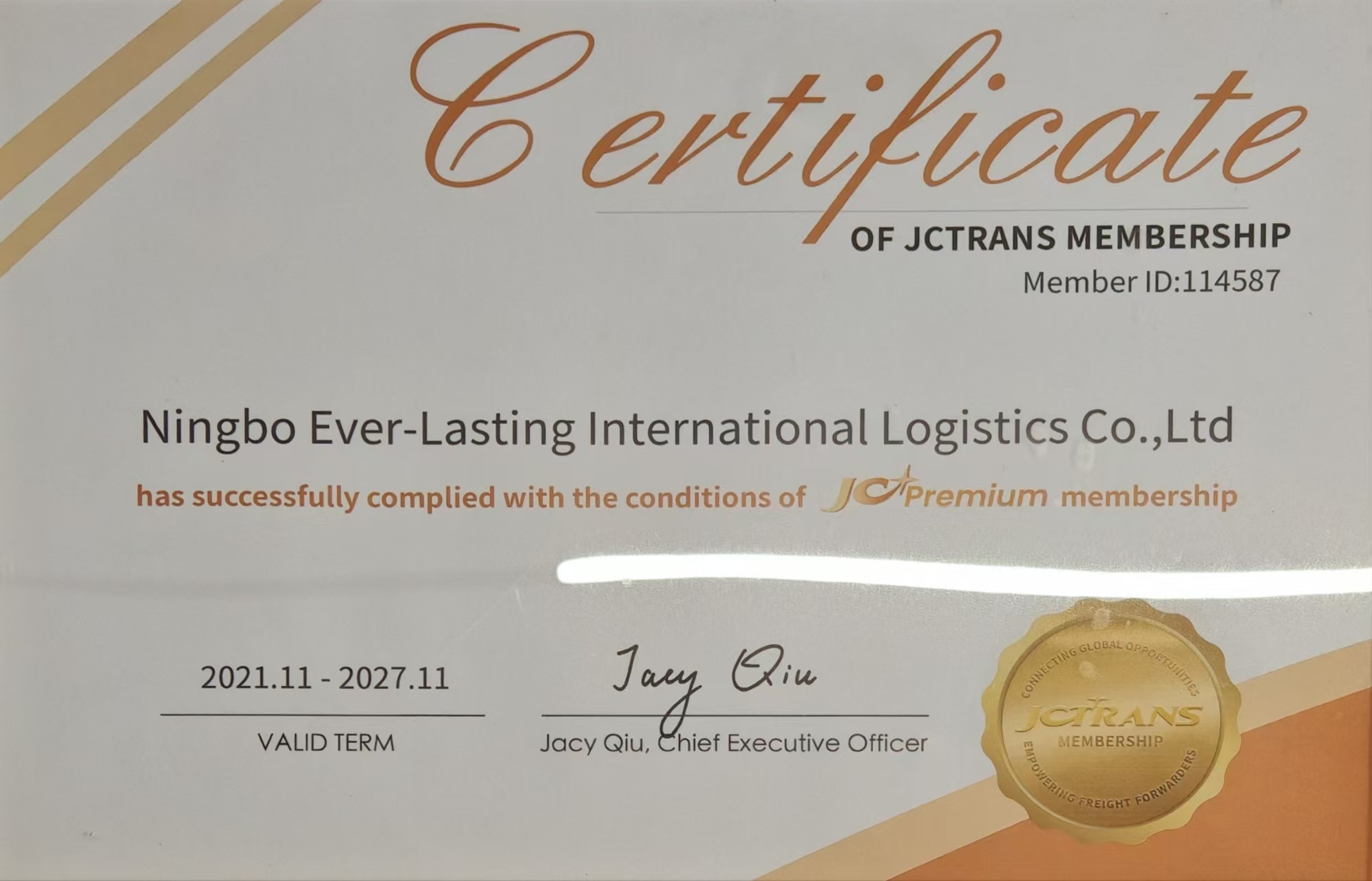 JCTRANS membership certificate